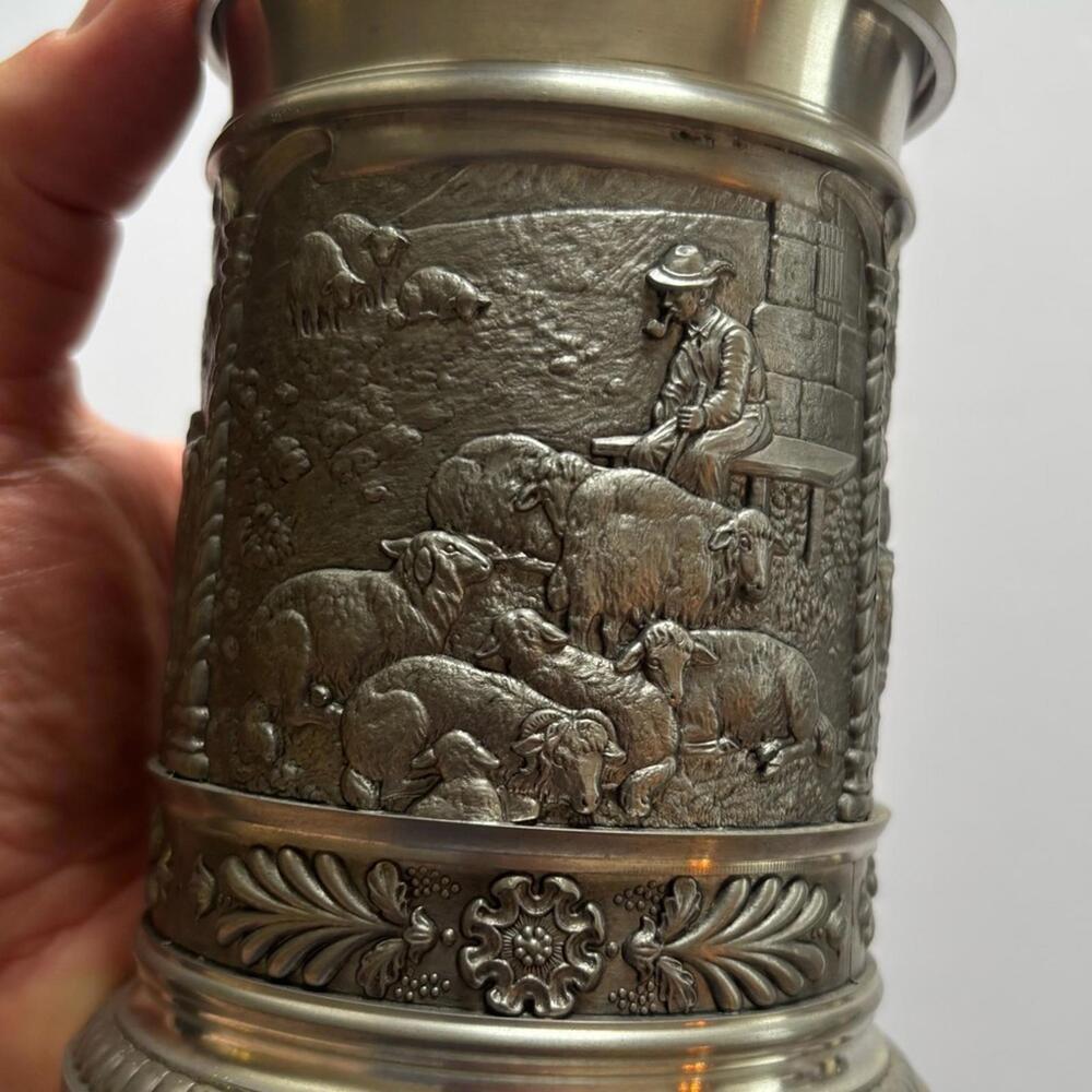 Vintage German Pewter Beer Stein with Lid 35 Jahre Bäko Amberg Shepherd Scene - Picture 7 of 9
